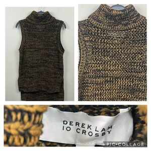DEREK LAM 10 CROSBY small turtleneck sleeveless black and brown marbled sweater